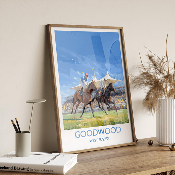 Goodwood Travel Poster Wall Art, Travel Print of Goodwood, West Sussex, England, Goodwood Races Art Lovers Gift, England Art Gift