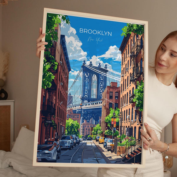 Brooklyn New York Travel Poster Wall Art, Travel Print of Brooklyn Bridge, New York , New York Art Lovers Gift, USA Art Gift