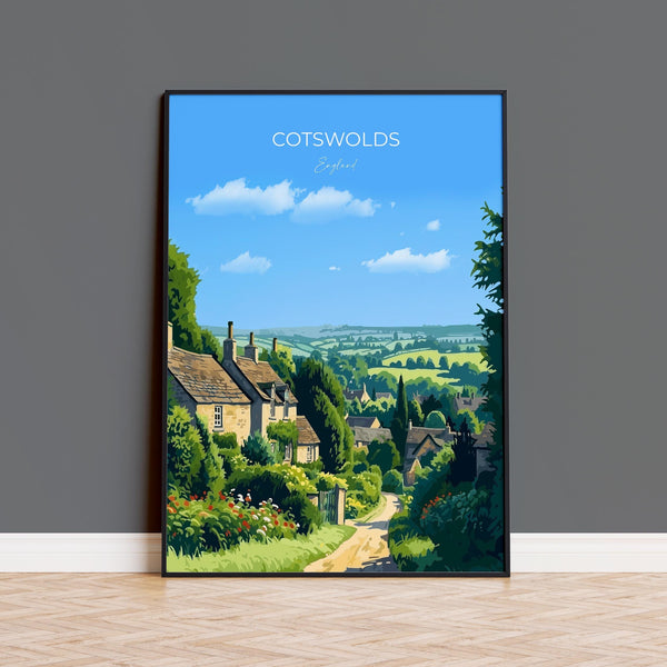 Cotswolds Print, Travel Poster of Cotswolds, England, Cotswolds Art Gift, England Gift Art, Landscape Wall Art Print