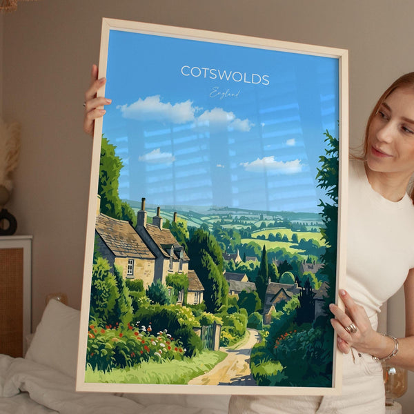 Cotswolds Print, Travel Poster of Cotswolds, England, Cotswolds Art Gift, England Gift Art, Landscape Wall Art Print