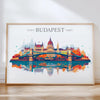 Budapest Travel Poster Skyline Wall Art Landscape, Travel Print of Budapest, Hungary Art Lovers Gift,Landscape Art Gift