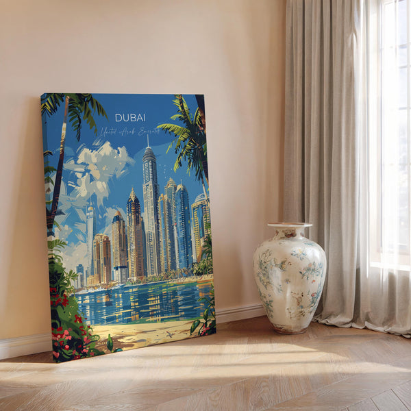 Dubai Travel Poster, Travel Print of Dubai, Dubai Marina Art lovers Gift, UAE Wall Art Gift