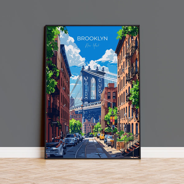 Brooklyn New York Travel Poster Wall Art, Travel Print of Brooklyn Bridge, New York , New York Art Lovers Gift, USA Art Gift