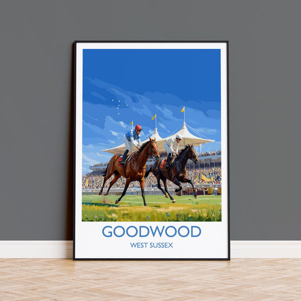 Goodwood Travel Poster Wall Art, Travel Print of Goodwood, West Sussex, England, Goodwood Races Art Lovers Gift, England Art Gift