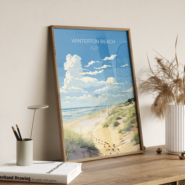 Winterton Beach Print Wall Art, Travel Poster of Winterton Beach, Norfolk, England, Winterton Beach Gift, Norfolk Art Gift, Wall Art Print