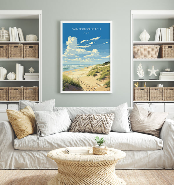 Winterton Beach Print Wall Art, Travel Poster of Winterton Beach, Norfolk, England, Winterton Beach Gift, Norfolk Art Gift, Wall Art Print