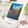 Amsterdam Travel Poster, Travel Print of Amsterdam, Netherlands, Dutch Art Lovers Gift, Wall Art Print