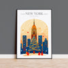 New York Christmas Skyline Travel Poster Wall Art, New York Skyline Travel Print, New York City, US City Art, New York Art Lovers Gift