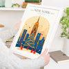 New York Christmas Skyline Travel Poster Wall Art, New York Skyline Travel Print, New York City, US City Art, New York Art Lovers Gift