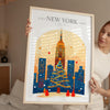 New York Christmas Skyline Travel Poster Wall Art, New York Skyline Travel Print, New York City, US City Art, New York Art Lovers Gift