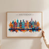 Amsterdam Skyline Travel Poster Wall Art Landscape, Travel Print of Amsterdam, Amsterdam Art Lovers Gift,Netherlands Art Gift