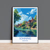 Sonning Travel Print, Travel Poster of Sonning, Berkshire, England, Windsor Gift, Wall Art Print