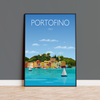 Portofino Travel Poster, Travel Print of Portofino, Italy, Italy Travel Poster,