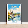 Zurich Travel Poster, Travel Print of Zurich, Switzerland, Swiss Art, Zurich Gift, Wall Art Print