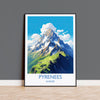 Pyrenees Travel Poster, Travel Print of Pyrenees, Pyrenees Gift, Mountain Art, Pyrenees Gift, Wall Art Print