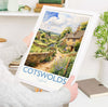 Cotswolds Print, Travel Poster of Cotswolds, England, Cotswolds Gift, Travel Watercolour Gift