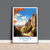 Highgate Travel Poster, Travel Print of Highgate , London Poster, Highgate Art Gift, London Art Lovers UK Travel Gift