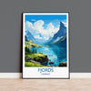 Fjords Travel Print, Travel Poster of Fjords, Norway Poster, Fjords Art Gift, Norway Art Lovers Travel Gift