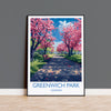 Greenwich Park Travel Poster Wall Art, Travel Print of Greenwich Park, Spring Blossom, Greenwich Park Art Gift, London Art Lovers Gift